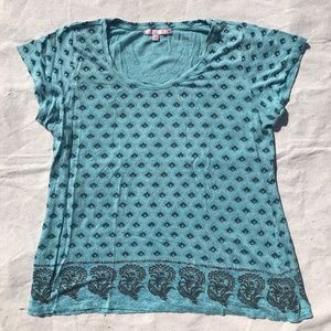 Clypso St. Barths Blue Printed Linen Tee Shirt